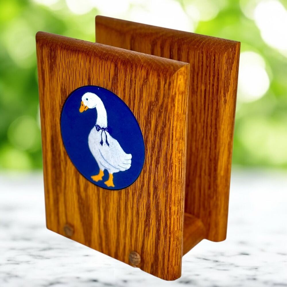 Vintage Wooden Goose Napkin Mail Letter Holder Cottage Farmhouse Kitchen Decor